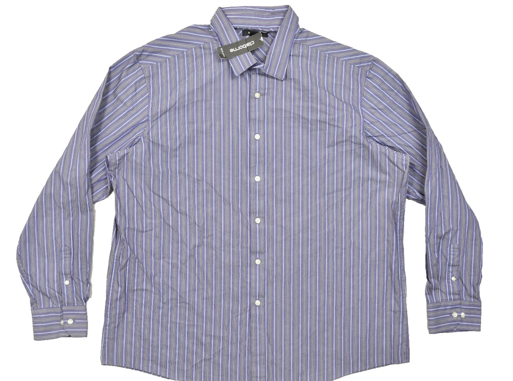 Claiborne XXL Men's Long Sleeve Button Down Shirt Purple Gray Striped 80's 2-Ply